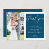 MERCI mariage photo élégant bleu foncé blanc (Devant / Derrière)