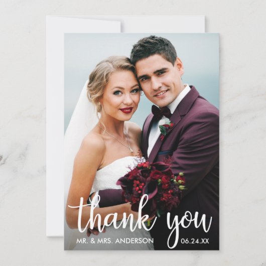 Merci Mariage Photo Modern Script Card (Devant)