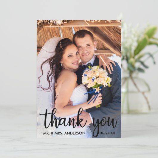 Merci Mariage photo moderne noir carte Script (Debout devant)