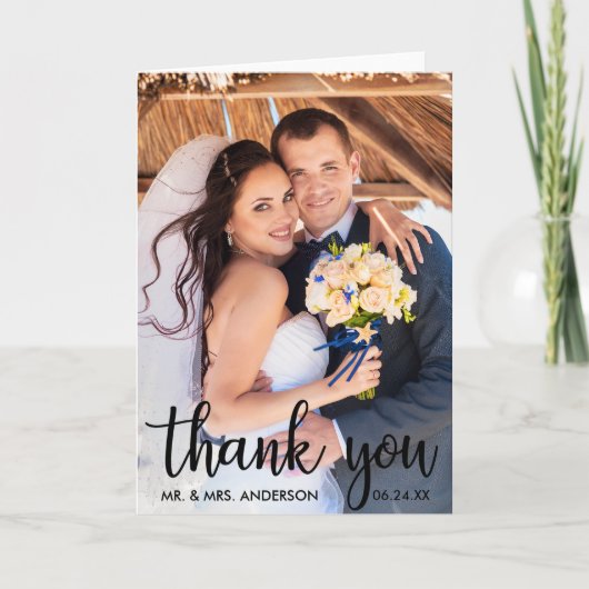 Merci Mariage Photo moderne Script Plier Carte B (Devant)