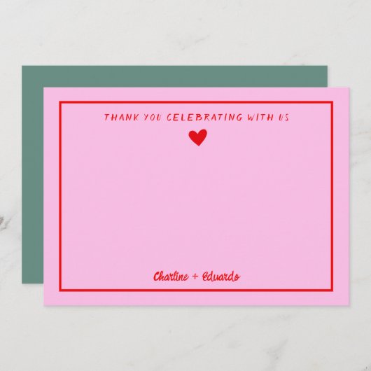 Merci Mariage Rétro rose&rouge écriture manuscrite (Devant / Derrière)