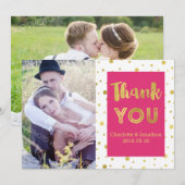 Merci Mariage rose or Confetti Cartes photos (Devant / Derrière)