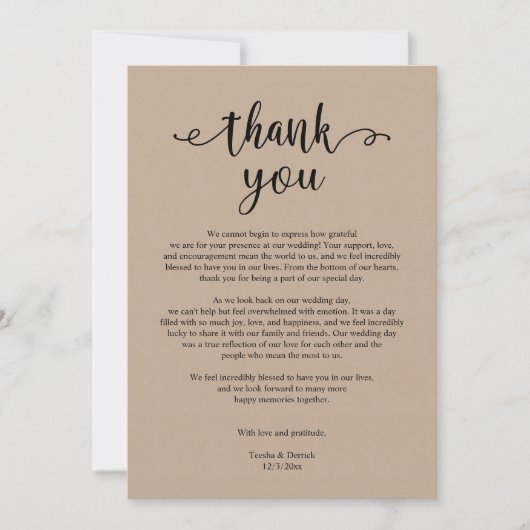 Merci Mariage Rustique moderne, carte Kraft Brown (Devant)