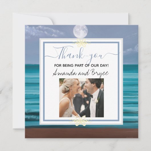 Merci mariage sur la plage de mer sarcelle éclairé (Devant)