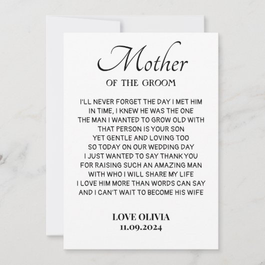 Merci Mère de la Groom Card, à ma mère (Devant)