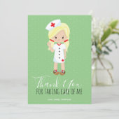 Merci Mint Green Script Blonde Cartoon Nurse (Debout devant)