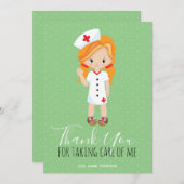 Merci Mint Green Script Ginger Cartoon Nurse (Devant / Derrière)