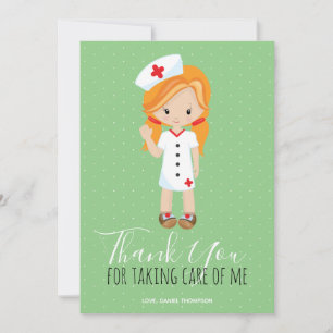 Merci Mint Green Script Ginger Cartoon Nurse