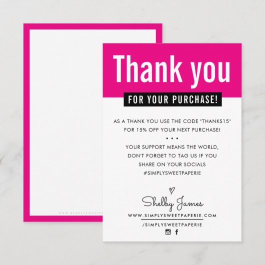 MERCI MODERNE encart d'achat client rose (Devant / Derrière)