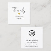 Merci moderne Gold Heart Carré Carte de visite (Devant / Derrière)