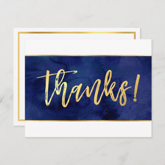 MERCI moderne marine bleu aquarelle or écriture (Devant / Derrière)