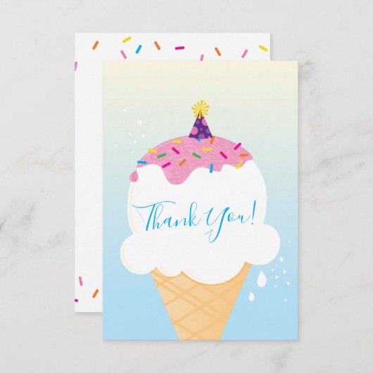 MERCI moderne rétro crème glacé cône bleu (Devant / Derrière)