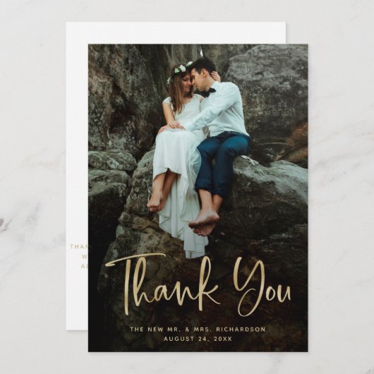 Merci moderne | Script en or Faux et photo Mariage (Devant / Derrière)