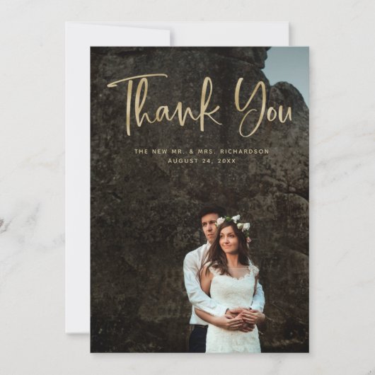 Merci moderne | Script en or Faux et photo Mariage (Devant)