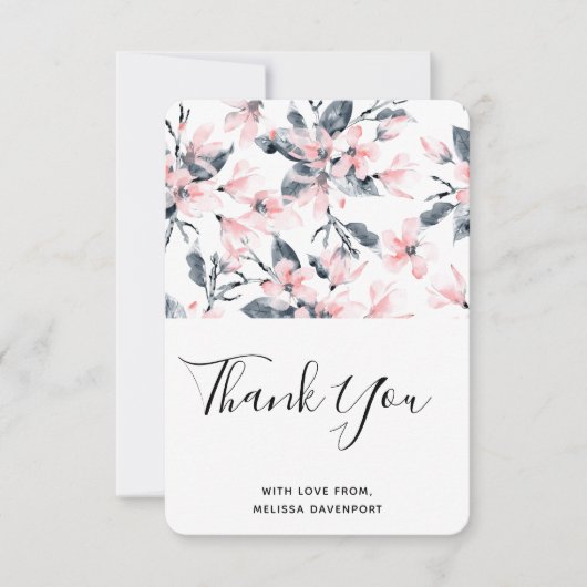 Merci Motif rose et gris en aquarelle (Devant)