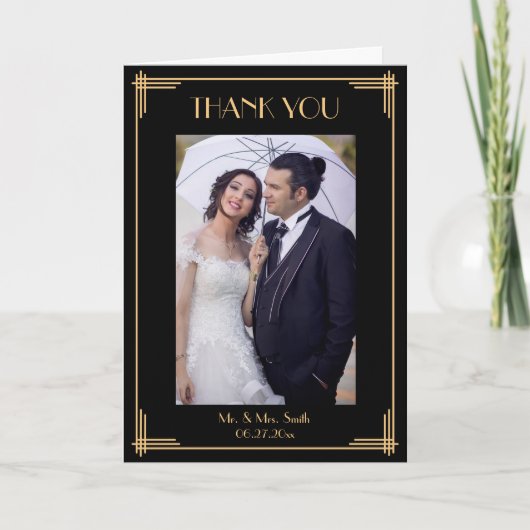 Merci noir d'art déco épousant des cartes de voeux (Devant)