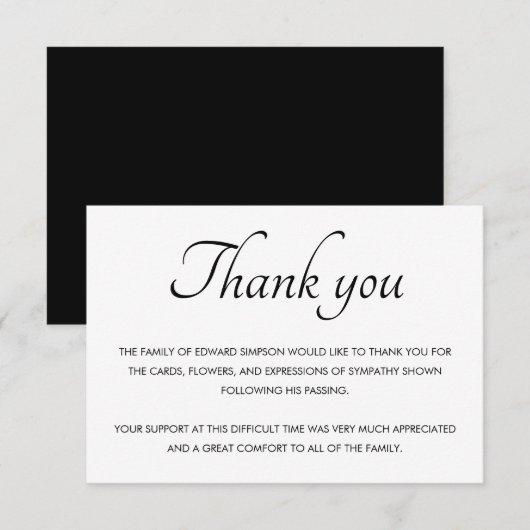 Merci Noir Et Blanc De La Famille Memorial (Devant / Derrière)