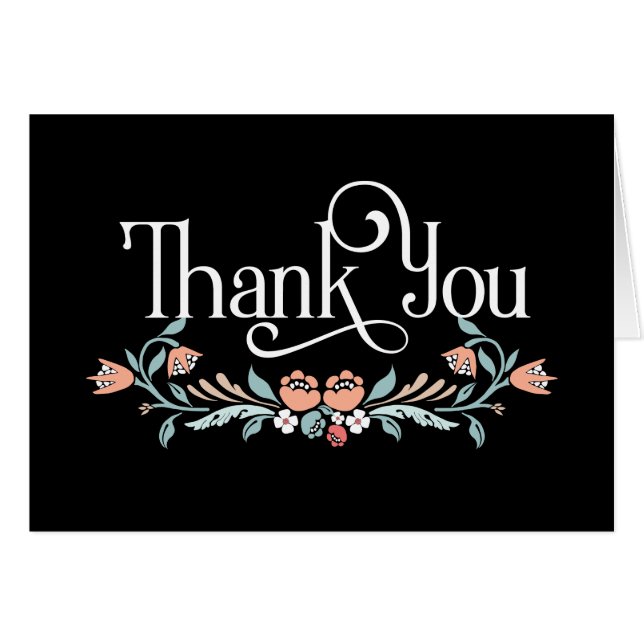 Merci Note avec Stylisme Floral Scroll (Devant horizontal)