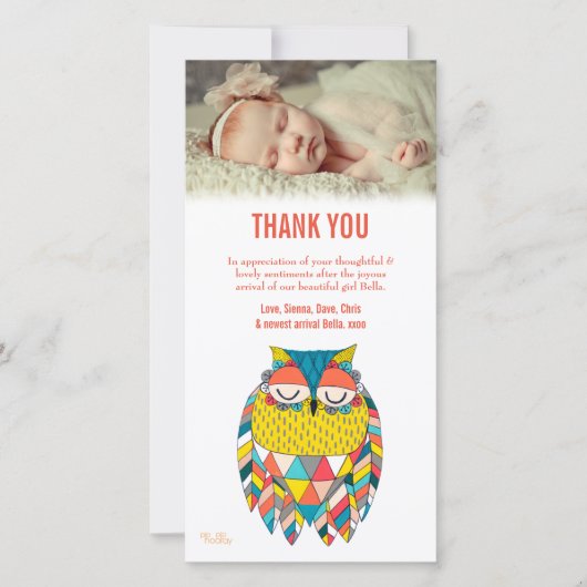 Merci Note Aztec Baby Owl Carte photo Modèle (Devant)