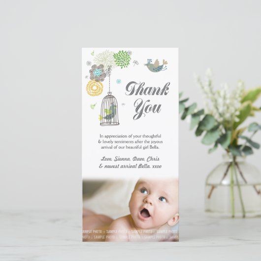 Merci Note Bébé Fille Carte photo Modèle (Debout devant)