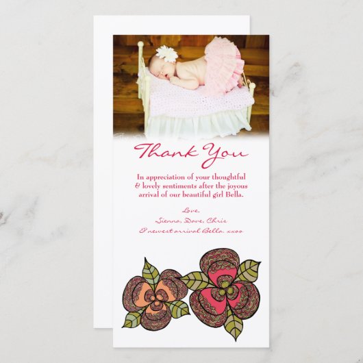 Merci Note Bébé Fille Carte photo Modèle (Devant / Derrière)