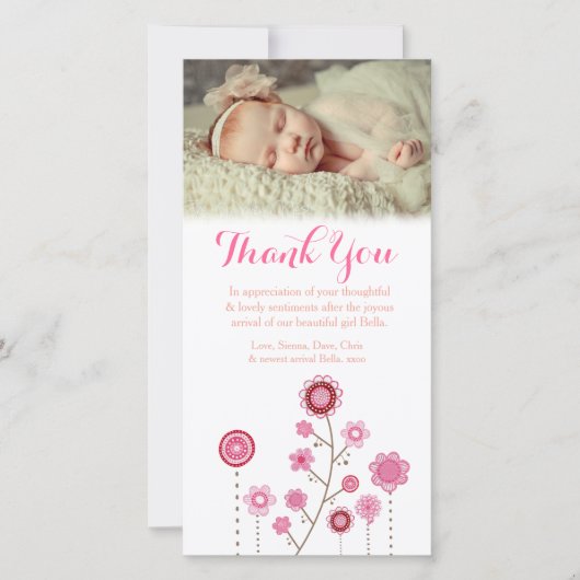 Merci Note Bébé Fille Carte photo Modèle (Devant)