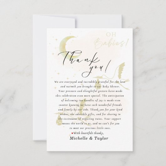 Merci Note Card Oh Babies! Stork Neutral Twins (Devant)