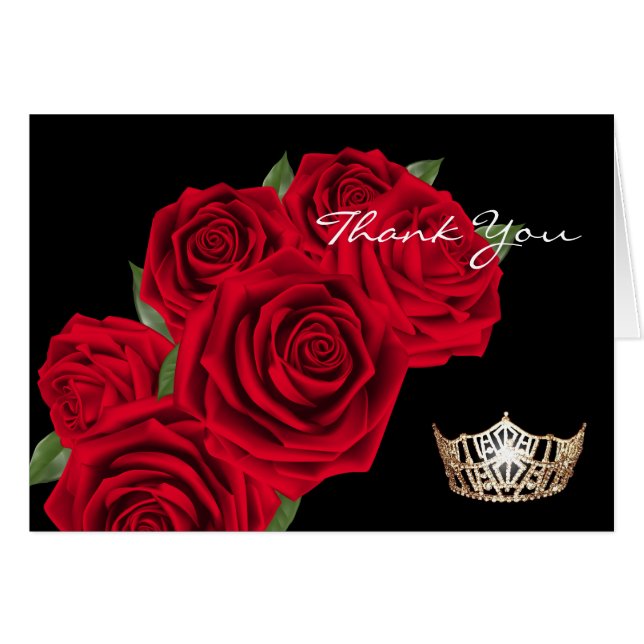 Merci Note Cartes-Couronne & Roses Rouges (Devant Horizontal)