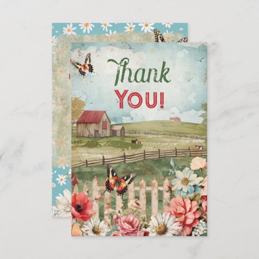 Merci Note Thème de la Ferme (Devant / Derrière)