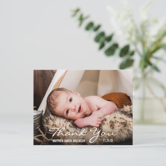 Merci Nouveau Faire-part photo bébé carte postale  (Debout devant)