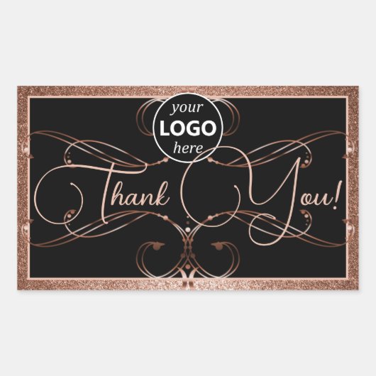 Merci or Rose fleurit Étiquette Logo Rectangle (Devant)
