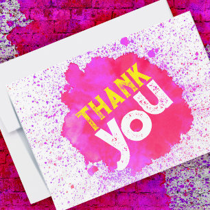 Merci Paint Splatter - Rose sur Blanc
