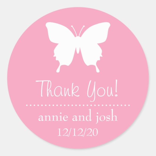 Merci papillon Étiquette (rose) (Devant)