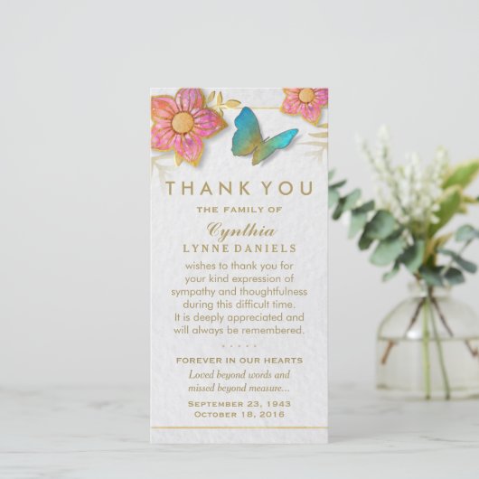 Merci Papillon Floral Blanc Or Sympathie (Debout devant)