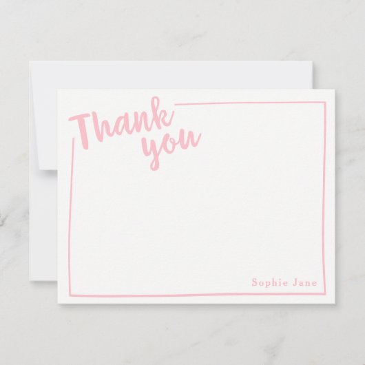 Merci personnalisé note plat, script rose (Devant)