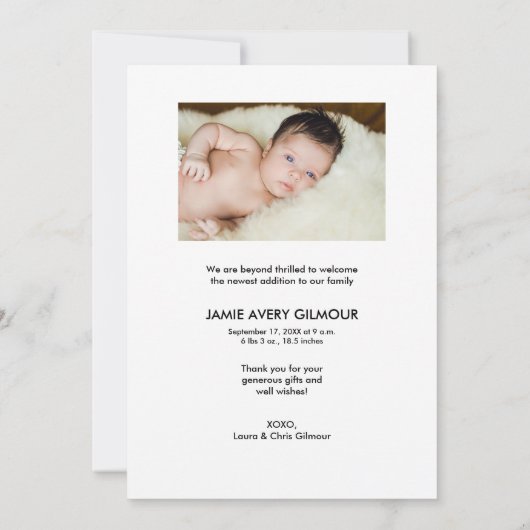 Merci photo bébé simple Script de naissance (Dos)