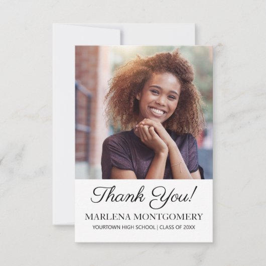 Merci photo de diplôme Élégant Script blanc (Devant)