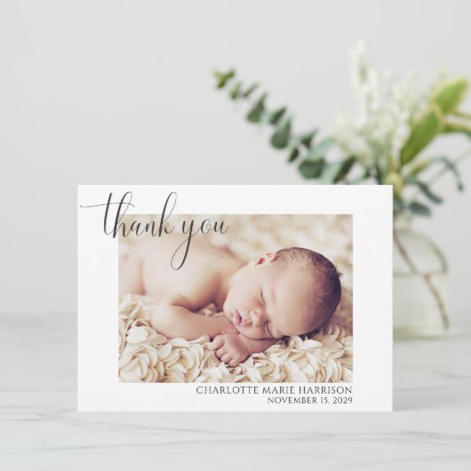 Merci photo Elegant Script Faire-part de naissance (Debout devant)