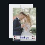 Merci photo Mariage Blue Las Vegas<br><div class="desc">Merci à vos invités en leur envoyant ces fabuleux maillots de jeu de poker bleu,  blanc et rouge photo merci cartes à tous vos invités qui ont aidé à célébrer votre mariage.</div>
