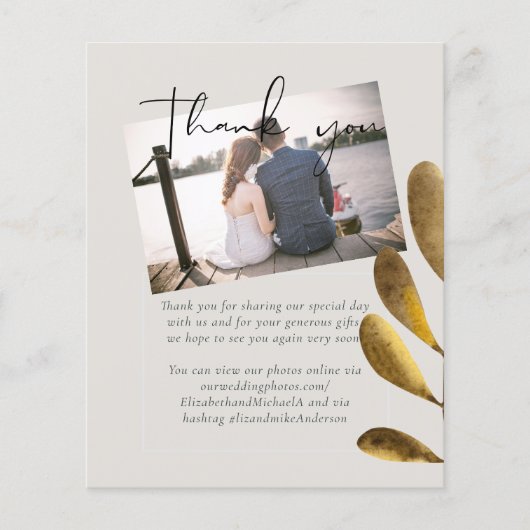 Merci photo Mariage de feuille de bronze rustique (Devant)