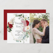 Merci photo mariage | Elégant cadre de pivoine rou (Devant / Derrière)