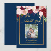 Merci Photo Mariage Floral Marine Burgundy Gold (Devant / Derrière)