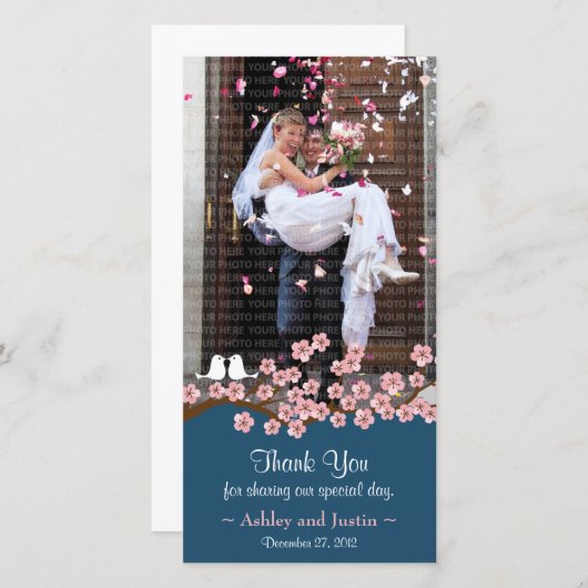 Merci photo Navy Blue & Pink Cherry Blossom (Devant / Derrière)