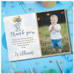 Merci Photo personnalisée 1ère carte d'anniversair<br><div class="desc">Vous apprécierez d'envoyer ce charmant et unique carte de remerciements - avec cet éléphant précieux et les ballons bleu et or - complété avec son message et son nom de script personnalisé. "L'amour" est vraiment la réponse. Pour toute question de conception ou demande spéciale, envoyez un conversation ou un courriel...</div>
