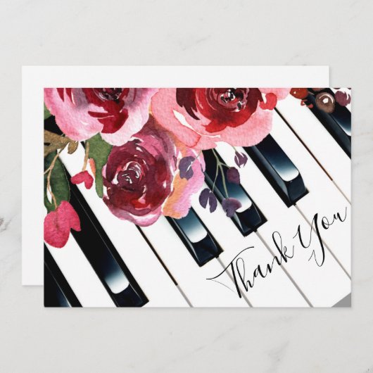 merci piano aquarelle florale (Devant / Derrière)