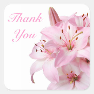 Merci Pink Lily Floral Sticker Étiquette