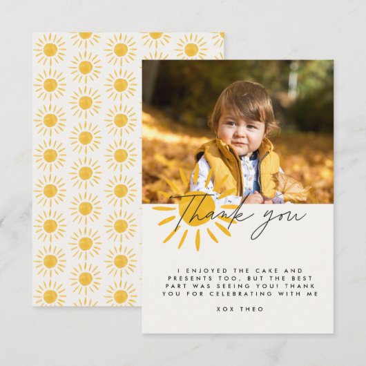 Merci plaisir amusant aquarelle soleil anniversair (Devant / Derrière)