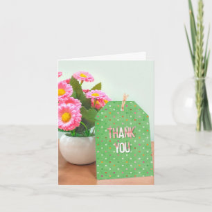 merci pot de fleurs avec étiquette de pois polka