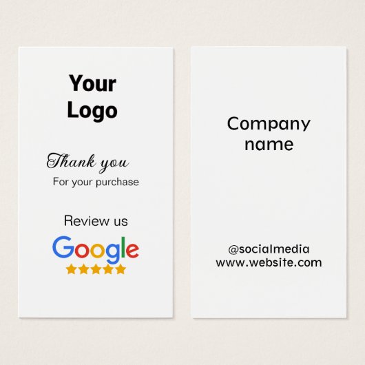 Merci pour commander Google avis ajouter logo site (Devant & derrière)