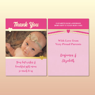Merci pour les cadeaux nouvelle carte bébé rose or